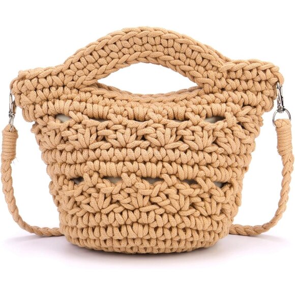 Straw Crossbody Bag Cotton Summer Beach Tote Small Travel Portable - Picture 1 of 9